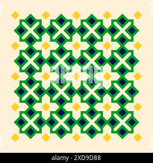 Abstrakte Geometrie-Illustration, symmetrisches Muster von grünen, marineblauen und gelben geometrischen Formen im islamischen Stil Stock Vektor