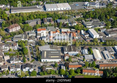 Luftaufnahme, HFS Hagener Feinblech Service GmbH im Lindenthal, Christian-Rohlfs-Gymnasium, Gem. Grundschule Geweke, FESH Grundschule - Freie evangelis Stockfoto