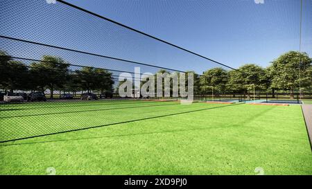 Illustration von Schlagkäfigen im Freien für Baseball und Softball im 3D-Rendering Stockfoto