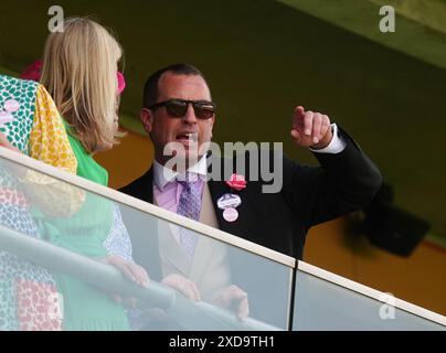 Peter Phillips auf der Tribüne während des vierten Tages von Royal Ascot auf der Ascot Racecourse, Berkshire. Bilddatum: Freitag, 21. Juni 2024. Stockfoto