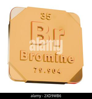 Goldenes 3D-Symbol - Brom-(br-)Element aus Periodensystem Stockfoto