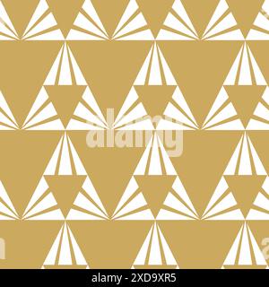 Abstraktes geometrisches Muster mit Dreieck auf goldenem Hintergrund. Ein nahtloser Vektorhintergrund. Grafisches, modernes Muster. Weiß- und Goldmuster. Stockfoto