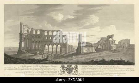 Tynemouth Priory and Castle Ruins, North Shields 1789 alte antike Drucke Stockfoto