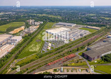 Luftaufnahme, Logistikstandort Walzwerkstraße Industriegebiet Westfalenhütte, mit Lager Rewe Dortmund Frischelogistik GmbH, Holcim HüttenZemen Stockfoto