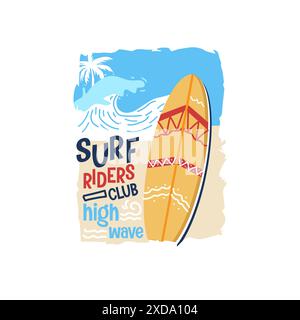 Surf Riders High Wave Sommerstrand Typografie Surf Waves T-Shirt-Design Stock Vektor