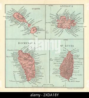 WESTINDIEN. Dominica St Kitts Antigua St Lucia Montserrat 1910 alte Karte Stockfoto