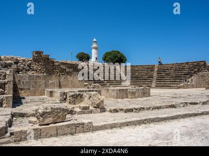 Odeon Theater und Paphos Lighthouse, archäologische Stätte von Nea Paphos, Zypern Stockfoto