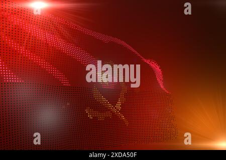 Schönes helles Bild der angolanischen Flagge aus Punkten, die auf orangefarbenem Hintergrund mit Platz für Inhalt schwenken - jede Gelegenheit Flagge 3D Illustration Stockfoto