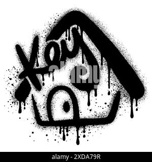 Key House Logo mit Graffiti-Stil auf weißem Hintergrund. Stock Vektor