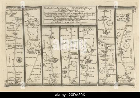 Newmarket - Swaffham - Wells/Sea - Bury St Edmunds GARDNER Road Map #52 1719 Stockfoto