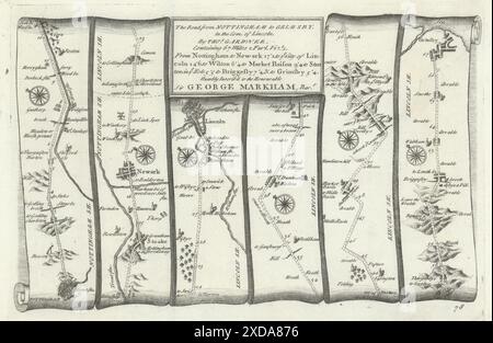 Nottingham - Newark auf Trent - Lincoln - Grimsby. GARDNER Road Map Nr. 78 1719 Stockfoto