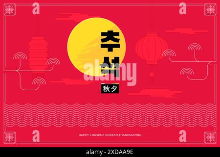 Happy Chuseok Festival Banner. Koreanische Hangawi-Grußkarte. Korea Thanksgiving Day Hintergrund. Moon Cake Herbsternte orientalisches Ereignis. Koreanische Textübersetzung: Chuseok. Eps Stock Vektor