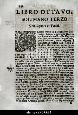 "Mappamondo Istorico". Band VI. Teil II. Das Leben der Osmanischen Kaiser. Buchen Sie Acht. Suleiman II (1642-1691). Sultan des Osmanischen Reiches (1687-1691). Von Pater Antonio Foresti (1625–1692), von der Gesellschaft Jesu. Venedig und Parma, 1722. Stockfoto