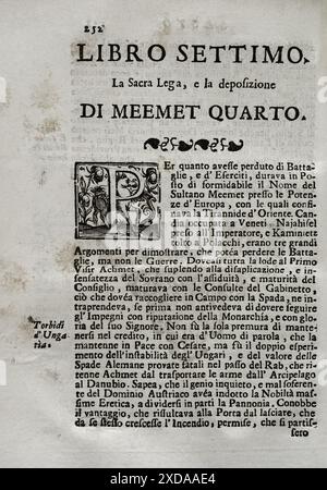 "Mappamondo Istorico". Band VI. Teil II. Das Leben der Osmanischen Kaiser. Buch Sieben. Die Heilige Liga und die Deposition von Mehmed IV. (1642-1693). Von Pater Antonio Foresti (1625–1692), von der Gesellschaft Jesu. Venedig und Parma, 1722. Stockfoto