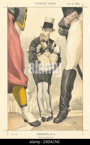 EITELKEIT FAIR SPIONAGE CARTOON König Leopold II von Belgien 'UN roi constitutionnel' 1869 Stockfoto