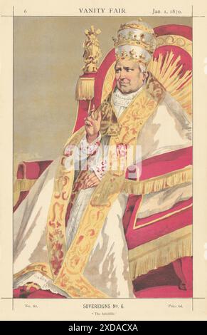 EITELKEIT FAIR SPION CARTOON Papst Pius IX "der unfehlbare" Klerus. Coidé 1870-Druck Stockfoto