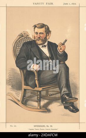 EITELKEIT FAIR SPIONAGE CARTOON Ulysses Grant 'Kapitän, Tanner, Bauer, General…' 1872 Stockfoto