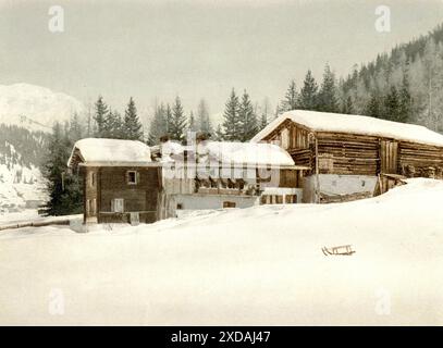 Winterlandschaft in Graubünden, Schweiz, Historisch, digital restaurierte Reproduktion von einer Vorlage aus dem 19. Jahrhundert, Datensatzdatum nicht STAT Stockfoto