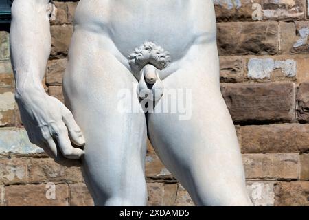 Statue von David. Skulptur des antiken griechischen mythischen Helden David des Künstlers Michelangelo. Stockfoto