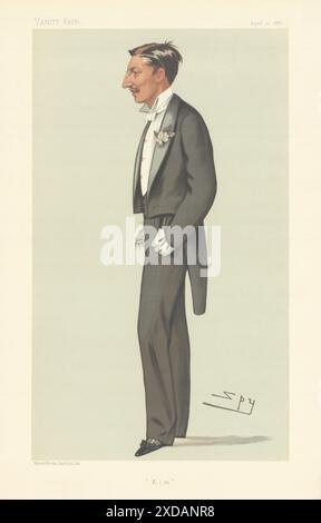 EITELKEIT FAIR SPIONAGE CARTOON Viscount Mandeville 'Kim' Irland 1882 alten Druck Stockfoto