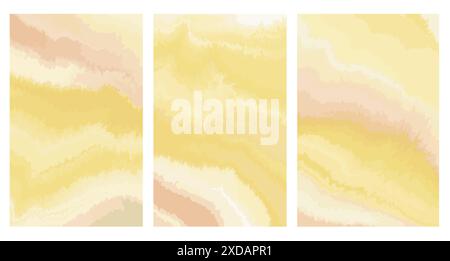 Vektorsatz abstrakter minimaler Hintergründe mit handgezeichneten organischen Texturen in rosa und gelben Pastellfarben Stock Vektor