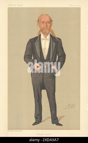 EITELKEIT FAIR SPIONAGE CARTOON Capt Francis Pavy 'Railway Trusts' Business 1891 Print Stockfoto