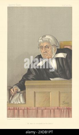 EITELKEIT FAIR SPIONAGE CARTOON George Denman 'Er war ein Ornament auf der Bank' 1892 Stockfoto