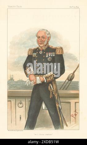 EITELKEIT FAIR SPIONAGE CARTOON Vizeadmiral Edmund Fremantle 'auf 1 China Station' 1894 Stockfoto