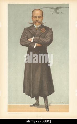 EITELKEIT, FAIRER SPIONAGE-ZEICHENTRICKFILM, Prinz Victor Napoleon. Frankreich. Von GUTH 1899, alter Abdruck Stockfoto