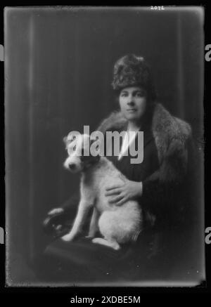 Chamberlain, Joseph B., Mrs., mit Hund, Porträtfoto. Genthe Fotosammlung. Stockfoto