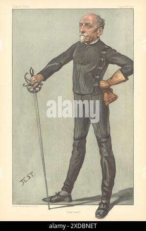 DER GUTE SPIONAGE-CARTOON Captain Alfred Hutton "Cold Steel". Zaun 1903-Druck Stockfoto