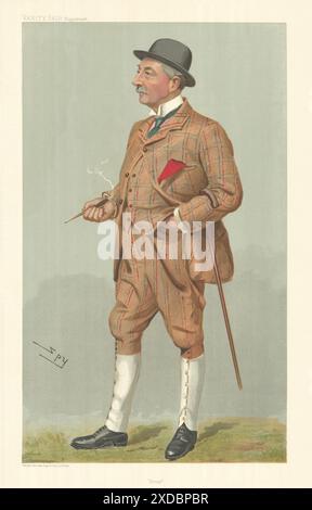 EITELKEIT-SPION-CARTOON Sir 'Peter' Carlaw Walker. Cheshire 1905 alter Druck Stockfoto