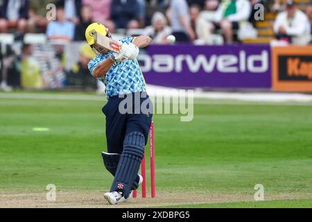 Worcester, Großbritannien. Juni 2024. Sam Hain spielte mit dem Schläger während des Vitality T20 Blast Matches zwischen Worcestershire Rapids und Birmingham Bears in New Road, Worcester, UK am 21. Juni 2024. Foto von Stuart Leggett. Nur redaktionelle Verwendung, Lizenz für kommerzielle Nutzung erforderlich. Keine Verwendung bei Wetten, Spielen oder Publikationen eines einzelnen Clubs/einer Liga/eines Spielers. Quelle: UK Sports Pics Ltd/Alamy Live News Stockfoto