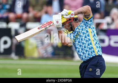 Worcester, Großbritannien. Juni 2024. Sam Hain spielte mit dem Schläger während des Vitality T20 Blast Matches zwischen Worcestershire Rapids und Birmingham Bears in New Road, Worcester, UK am 21. Juni 2024. Foto von Stuart Leggett. Nur redaktionelle Verwendung, Lizenz für kommerzielle Nutzung erforderlich. Keine Verwendung bei Wetten, Spielen oder Publikationen eines einzelnen Clubs/einer Liga/eines Spielers. Quelle: UK Sports Pics Ltd/Alamy Live News Stockfoto