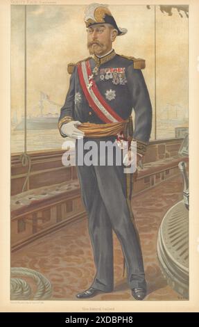 EITELKEIT FAIR SPIONAGE CARTOON 'Vize-Admiral Caillard'. Marine. Militär. GUTH 1905 Stockfoto