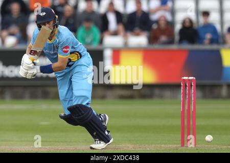 Joe Root aus Yorkshire in Batting-Action während des Vitality T20 Blast Matches zwischen Durham und Yorkshire Vikings im Seat Unique Riverside, Chester le Street am Freitag, den 21. Juni 2024. (Foto: Robert Smith | MI News) Credit: MI News & Sport /Alamy Live News Stockfoto