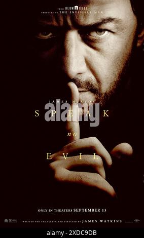 Speak No Evil (2024) von James Watkins mit James McAvoy, Aisling Franciosi und Dan Hough. Eine Familie, die eingeladen wird, ein Wochenende in einem idyllischen Landhaus zu verbringen, verwandelt sich vom Traumurlaub in einen psychologischen Albtraum. US Advance Poster.***NUR REDAKTIONELLE VERWENDUNG*** Credit: BFA / Universal Pictures Stockfoto