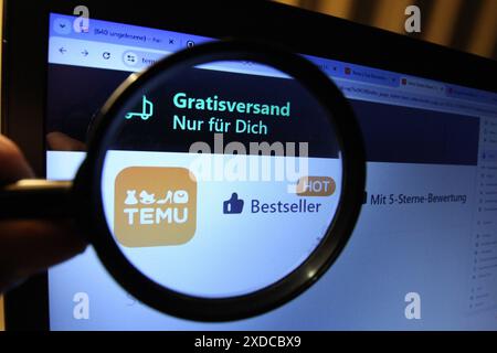 Auf einem Laptop wurde die Website des Online-Marktplatzes Temu abgerufen. Osdorf Hamburg *** die Website des Online-Marktplatzes Temu wurde über einen Laptop Osdorf Hamburg aufgerufen Stockfoto