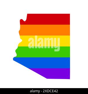 Arizona Karte Regenbogen LGBT Flagge. LGBTQ Stolz Monatsschild. Vektorvorlage für Typografie Poster, Banner, Flyer, Grußkarte usw. Stock Vektor