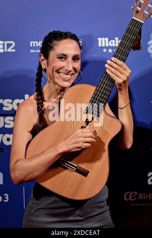 Albeniz Theater, Madrid, Spanien. Juni 2024. Universal Music Festival 2024. Konzert von Las Migas, einer spanischen Flamenco-Rumba-Gruppe mit vier Frauen. Marta Robles, Gitarre. Quelle: EnriquePSans/Alamy Live News Stockfoto