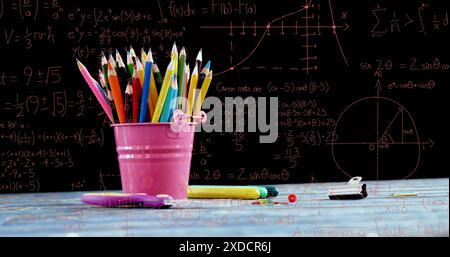 Bild der mathematischen Datenverarbeitung über Schulartikel Stockfoto