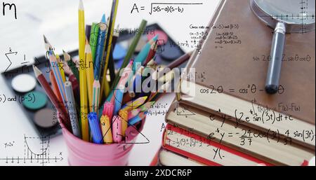 Bild der mathematischen Datenverarbeitung über Schulartikel Stockfoto