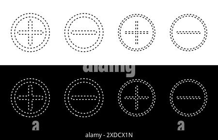 Minus- und Plus-Symbole haben unterschiedliche Dicke. Stock Vektor