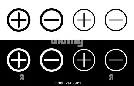 Minus- und Plus-Symbole haben unterschiedliche Dicke. Stock Vektor