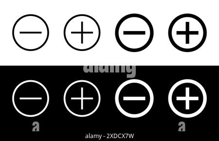 Minus- und Plus-Symbole haben unterschiedliche Dicke. Stock Vektor