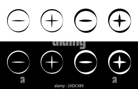 Minus- und Plus-Symbole haben unterschiedliche Dicke. Stock Vektor