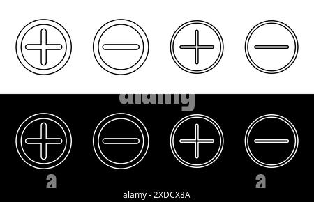 Minus- und Plus-Symbole haben unterschiedliche Dicke. Stock Vektor
