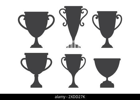 Silhouette Trophäe Tasse Set isoliert auf weißem Hintergrund Vektor Illustration Stock Vektor