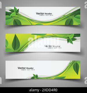 Grüne Natur-Header mit Leaves-Vektor-Design-Illustration Stock Vektor