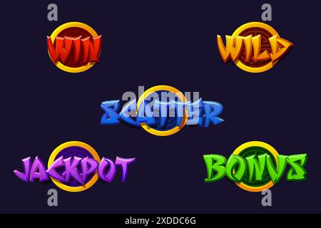 Satz von Slot-Symbolen - Gewinn, Streuung, Jokersymbole, Bonus und Jackpot. Symbole im chinesischen Stil für 2D-Spiele und Casino oder Slots Stock Vektor